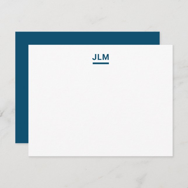 Minimalist Monogram Bold Navy Blue Typography Flat Note Card (Front/Back)