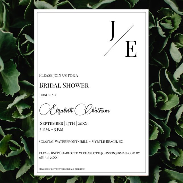 Minimalist Monogram Bridal Shower | White Invitation (Minimalist Monogram Bridal Shower Invitation | White)