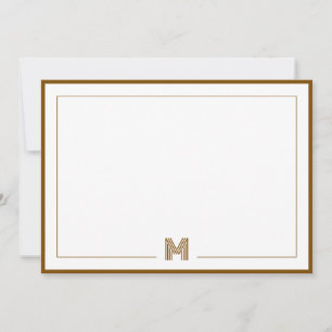 Minimalist Monogram Brown Double Border Stationery Note Card