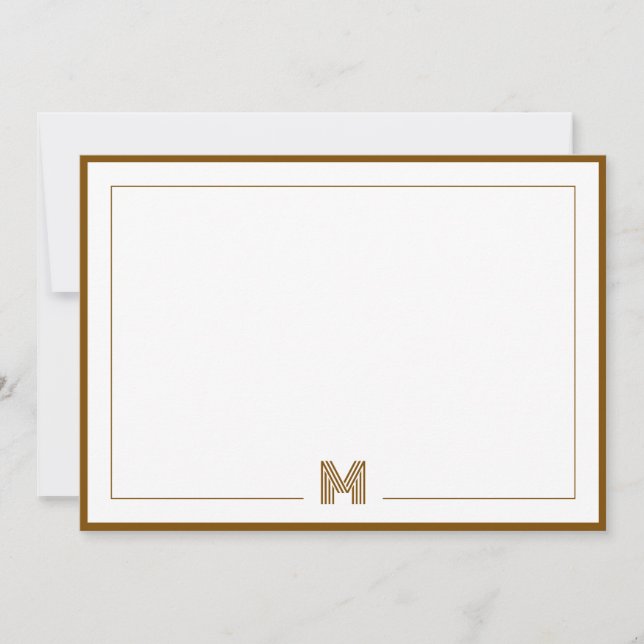 Minimalist Monogram Brown Double Border Stationery Note Card (Front)