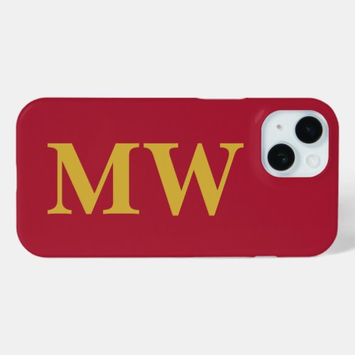 Minimalist Monogram Burgundy Gold Initial Modern iPhone 15 Case