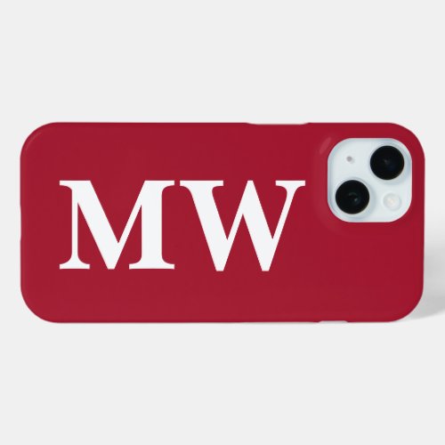 Minimalist Monogram Burgundy White Initial Modern iPhone 15 Case