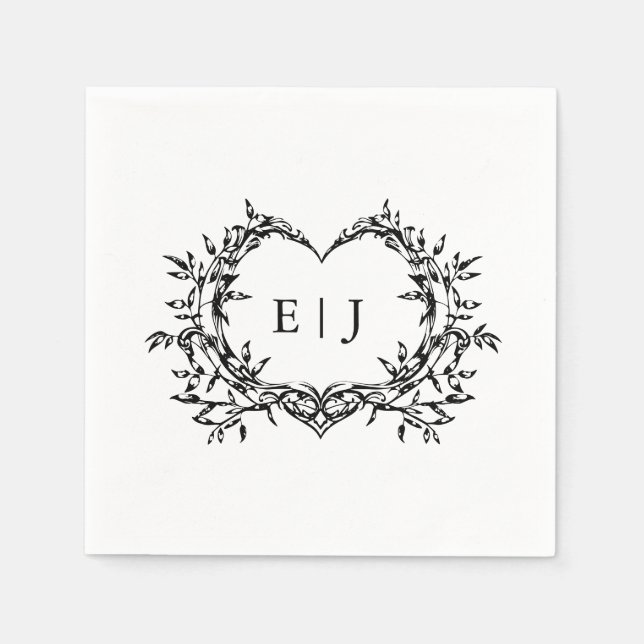 Minimalist Monogram Calligraphy Crest Wedding Napkins (Front)