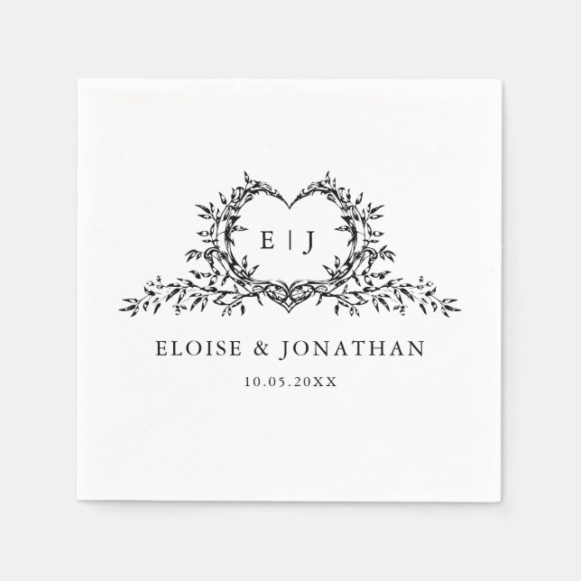 Minimalist Monogram Calligraphy Crest Wedding Napkins (Front)
