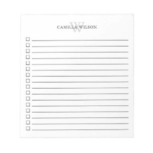 Minimalist Monogram Check Box To Do List Notepad