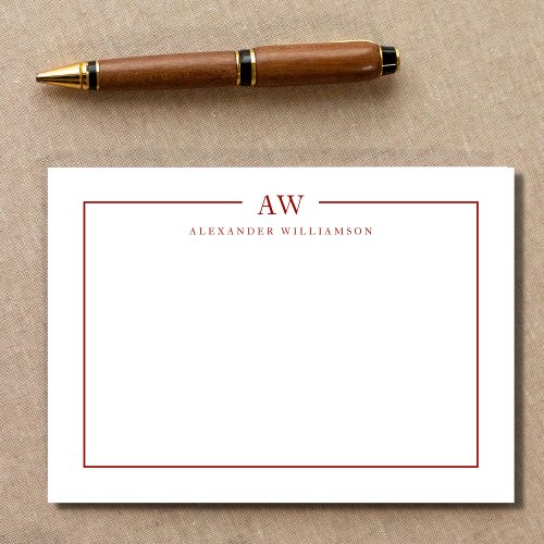 Minimalist Monogram Cherry Red Note Card