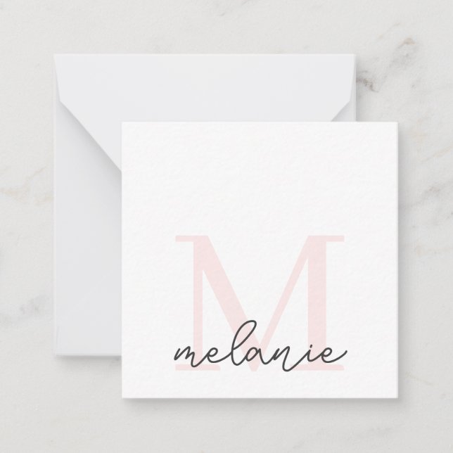 Minimalist Monogram Chic Blush Pink Flat Note Card (Front)