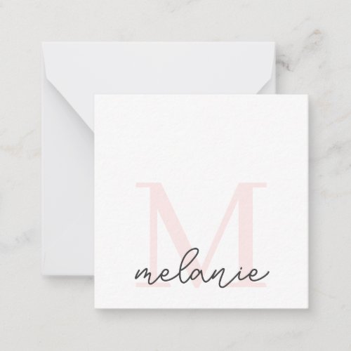 Minimalist Monogram Chic Blush Pink Flat Note Card