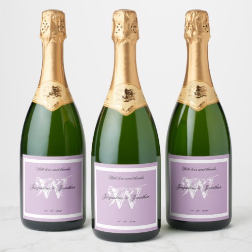 Minimalist Monogram Chic Script Elegant Mauve  Sparkling Wine Label