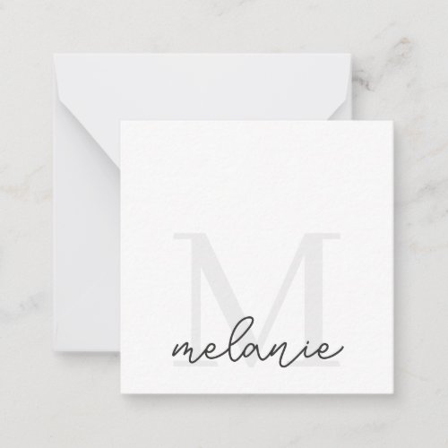 Minimalist Monogram Chic Silver Flat Note Card