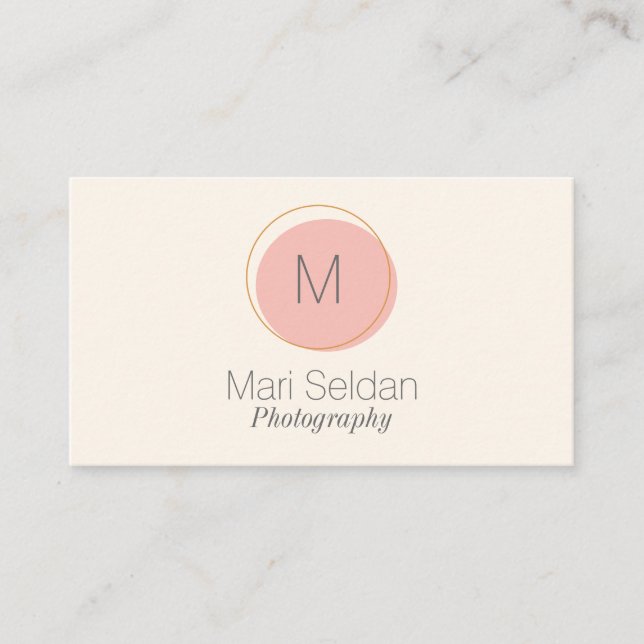 Minimalist Monogram Circle in Blush Pink and Cream Business Card (Front)