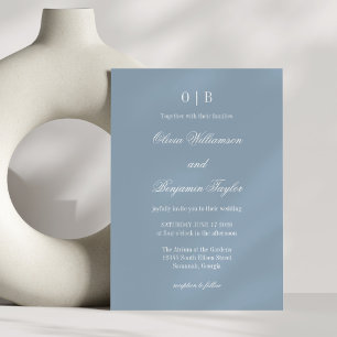 Minimalist Monogram Classic Dusty Blue Wedding Invitation