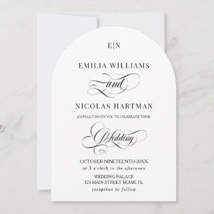 Minimalist Monogram Classic White Wedding Invitation