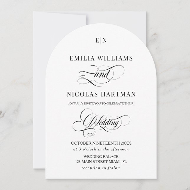 Minimalist Monogram Classic White Wedding Invitation (Front)