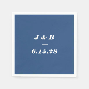 Minimalist Monogram Cobalt Blue Wedding Custom Napkins