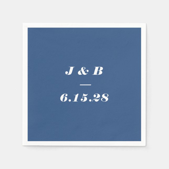 Minimalist Monogram Cobalt Blue Wedding Custom Napkins (Front)