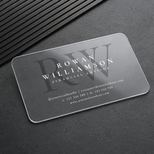 Minimalist Monogram Corporate White Text Plastic Clear Business Cards