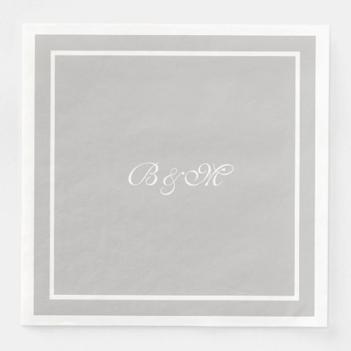 minimalist monogram  couple initials on gray paper dinner napkins