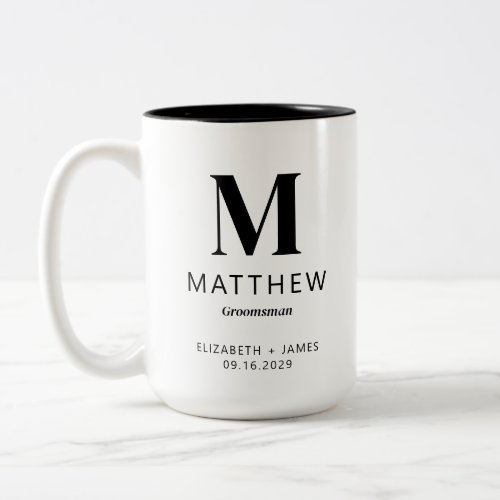 Minimalist Monogram Custom Groomsman Gift Simple Two_Tone Coffee Mug