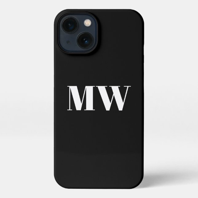 Minimalist monogram custom initials solid black iPhone case (Back)