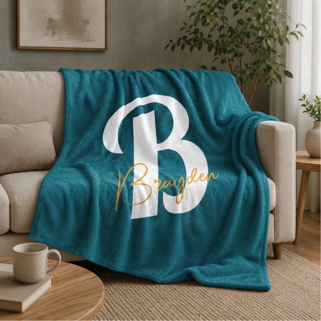 Minimalist Monogram Custom Name Fleece Blanket (Creator Uploaded)