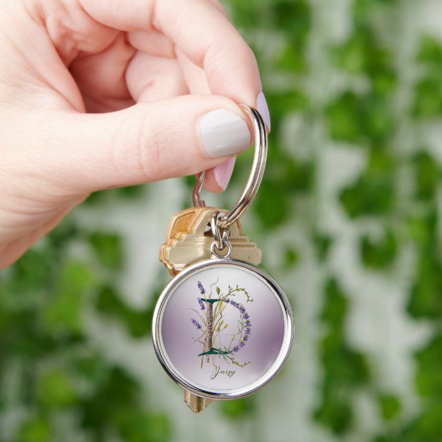 Minimalist Monogram 'D' Lavender & Vines Keychain (Hand)