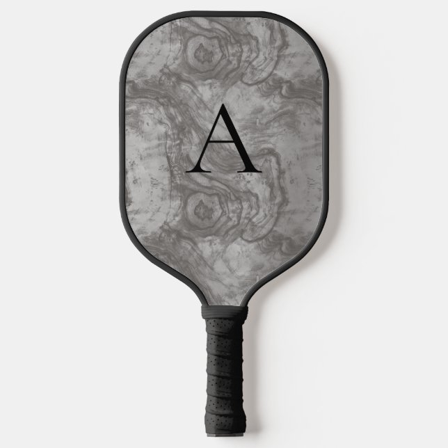 Minimalist Monogram Dark Gray Wood Grain Pickleball Paddle (Front)