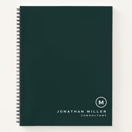 Minimalist Monogram Dark Green Notebook
