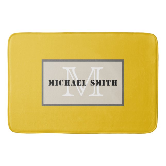 Minimalist Monogram Deep Lemon Background Bath Mat (Front)