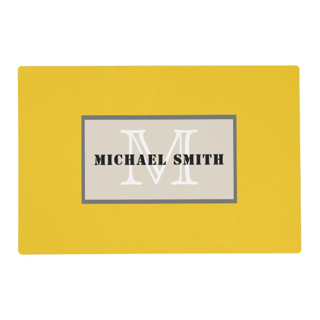 Minimalist Monogram Deep Lemon Background Placemat (Front)