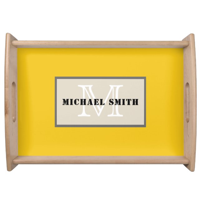 Minimalist Monogram Deep Lemon Background Serving Tray (Front)