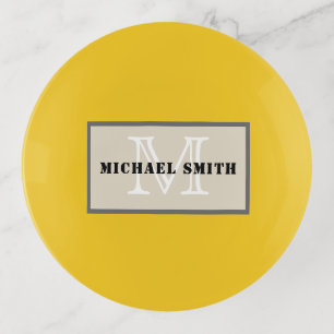 Minimalist Monogram Deep Lemon Background Trinket Tray