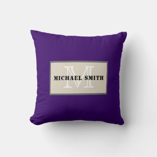 Minimalist Monogram Deep Violet Background Throw Pillow