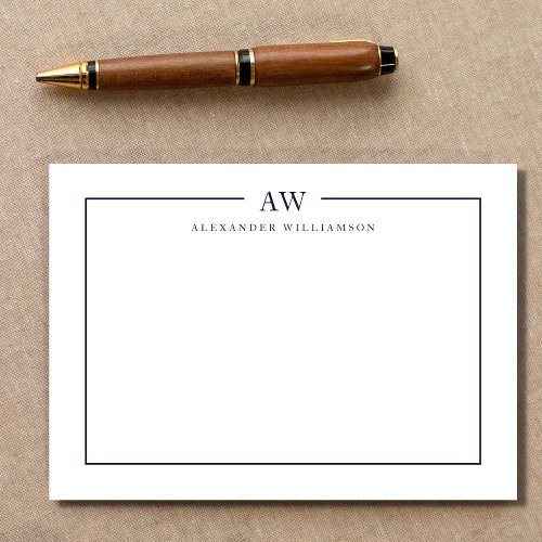 Minimalist Monogram Denim Blue  Note Card