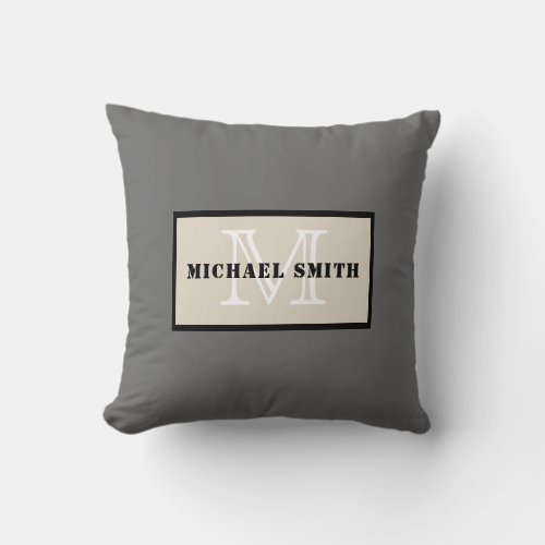 Minimalist Monogram Dim Gray Background Throw Pillow