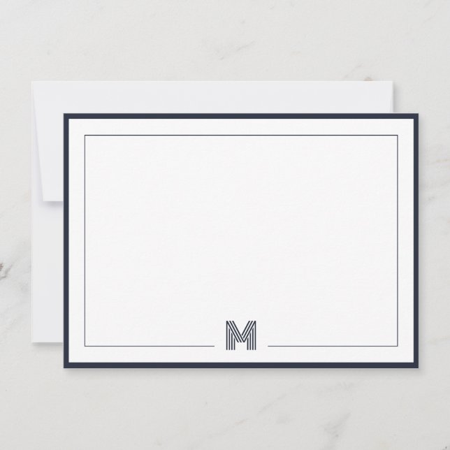 Minimalist Monogram Double Border Stationery Note Card (Front)
