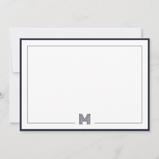 Minimalist Monogram Double Border Stationery Note Card (Front)