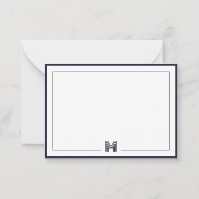 Minimalist Monogram Double Border Stationery Note Card (Front)