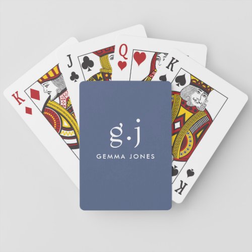 Minimalist Monogram Dusty Blue And White Poker Cards