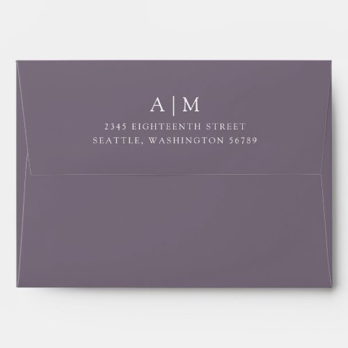 Minimalist Monogram Dusty Purple Return Address Envelope