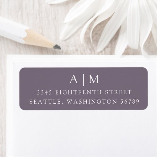 Minimalist Monogram Dusty Purple Return Address Label