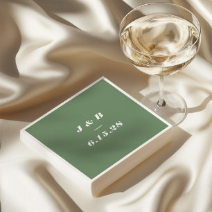Minimalist Monogram Earthy Green Wedding Custom Napkins