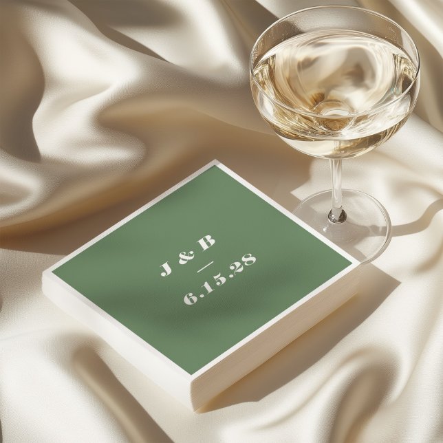 Minimalist Monogram Earthy Green Wedding Custom Napkins (Creator Uploaded)