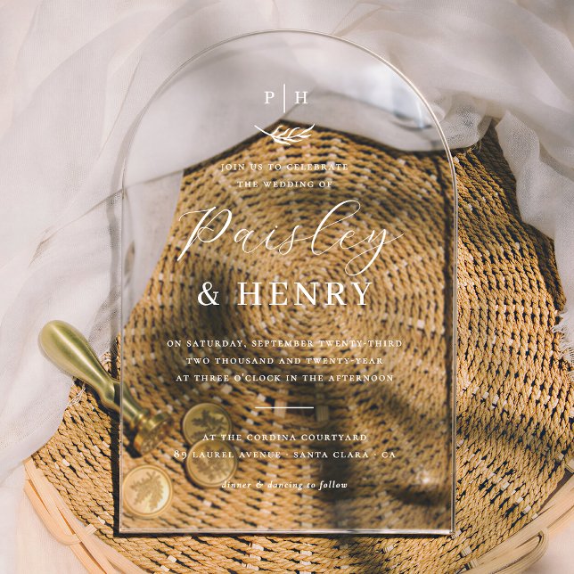 Minimalist Monogram Elegant Arch Formal Wedding Acrylic Invitations (Creator Uploaded)