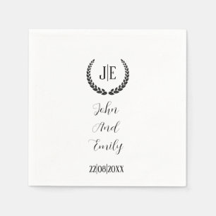 Minimalist monogram elegant black & white wedding  napkins