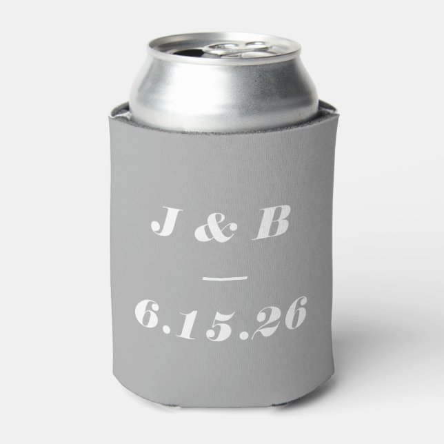 Minimalist Monogram Elegant Gray Stylish Wedding Can Cooler (Can Front)