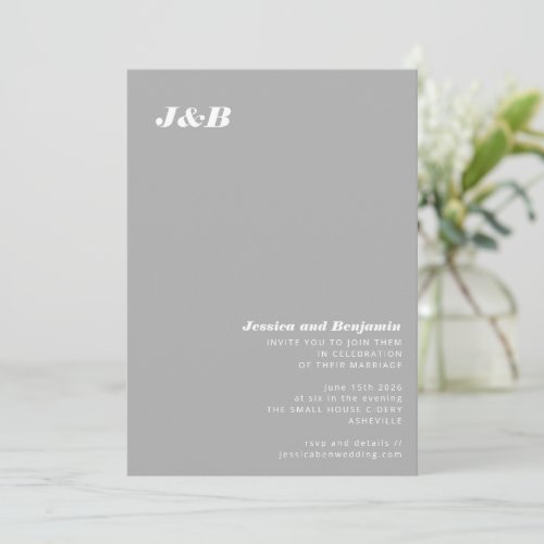Minimalist Monogram Elegant Gray Stylish Wedding Invitation