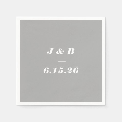 Minimalist Monogram Elegant Gray Stylish Wedding Napkins