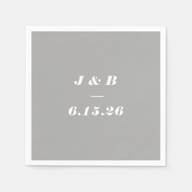 Minimalist Monogram Elegant Gray Stylish Wedding Napkins (Front)