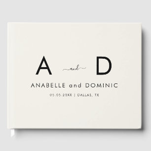 Minimalist Monogram Elegant Ivory & Black Wedding Guest Book